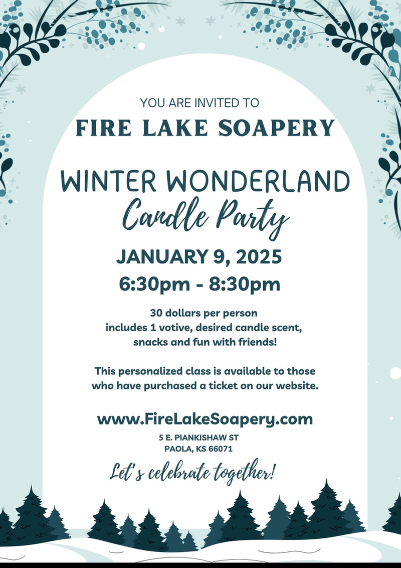 January Candle Class at Fire lake Soapery, Winter wonderland theme